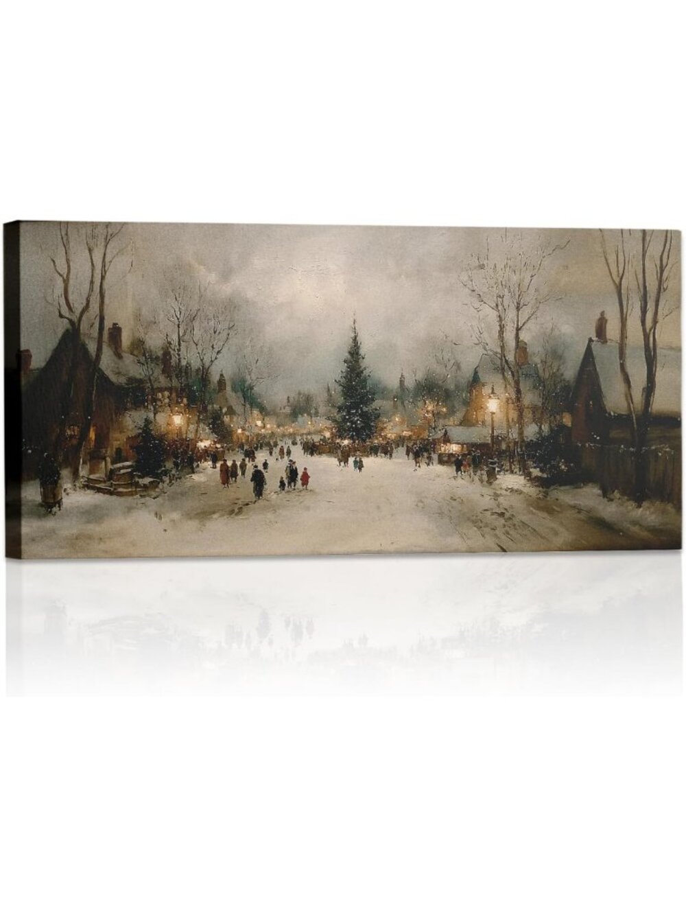 Rustic Farmhouse Vintage Winter Wall Art - Large Framed Canvas Decor, 40x20